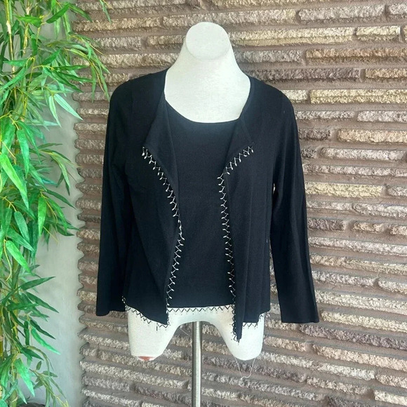 Doncaster Black Beaded Hem Twin Set Sweater and Cardigan size Medium - Picture 4 of 6